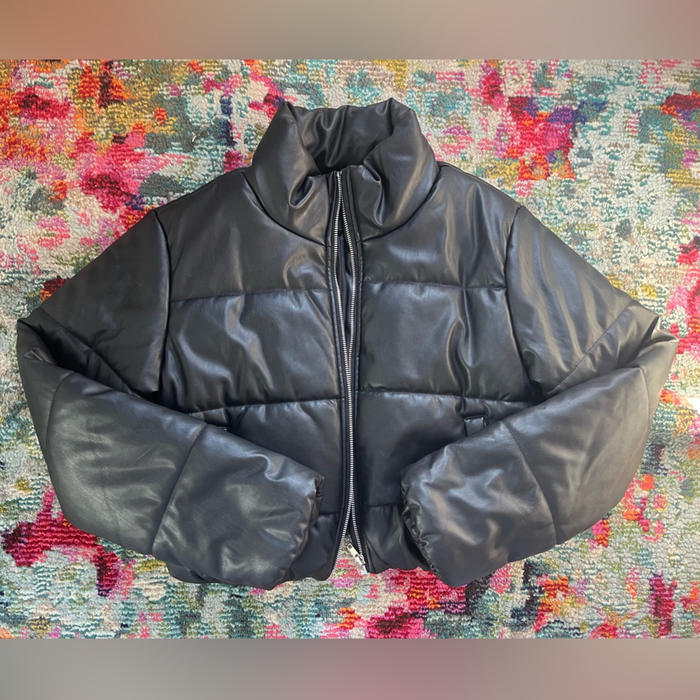 Fashion Nova Faux Leather Puffer Coat